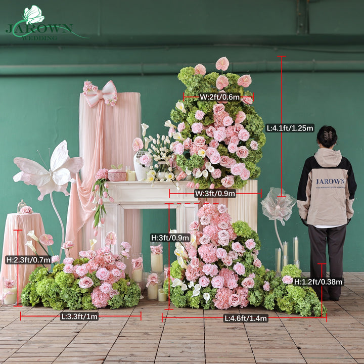 Aisle & Backdrop Flower in Green/Pink