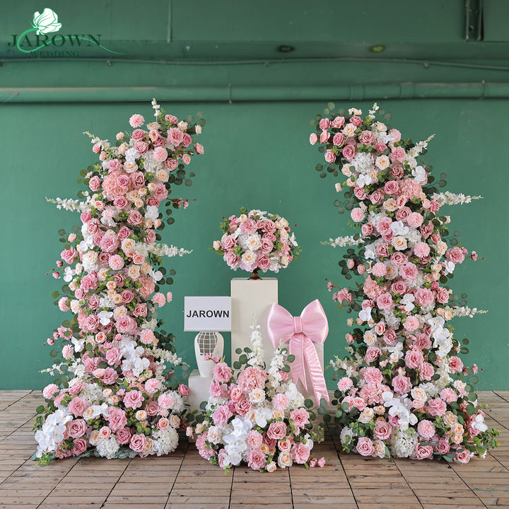 Aisle & Centerpiece & Open-Ended Flower Arch in Pink/White/Green