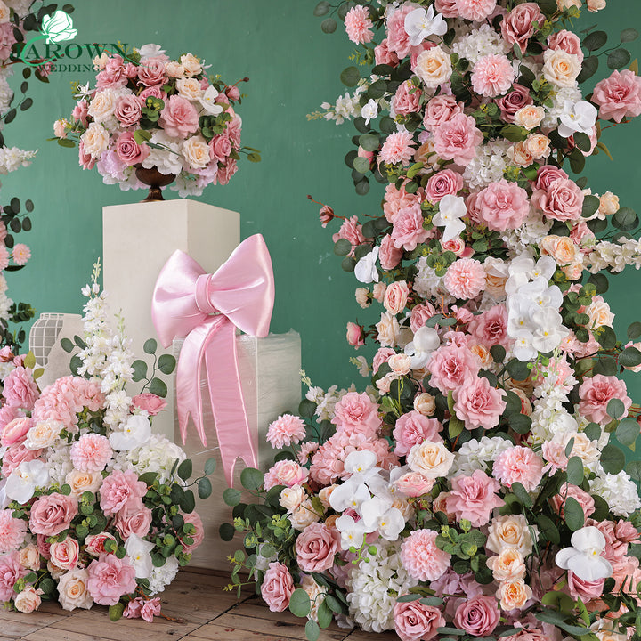 Aisle & Centerpiece & Open-Ended Flower Arch in Pink/White/Green