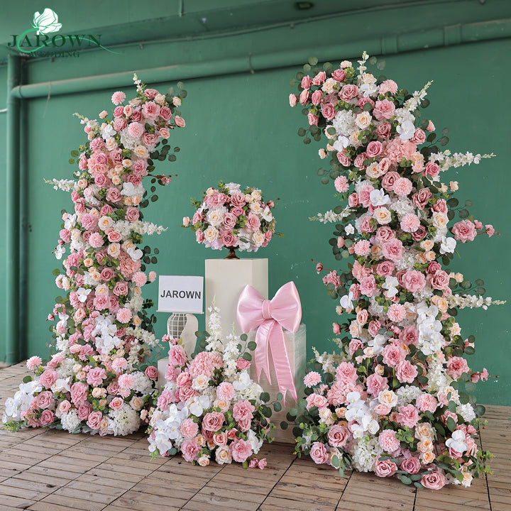 Aisle & Centerpiece & Open-Ended Flower Arch in Pink/White/Green