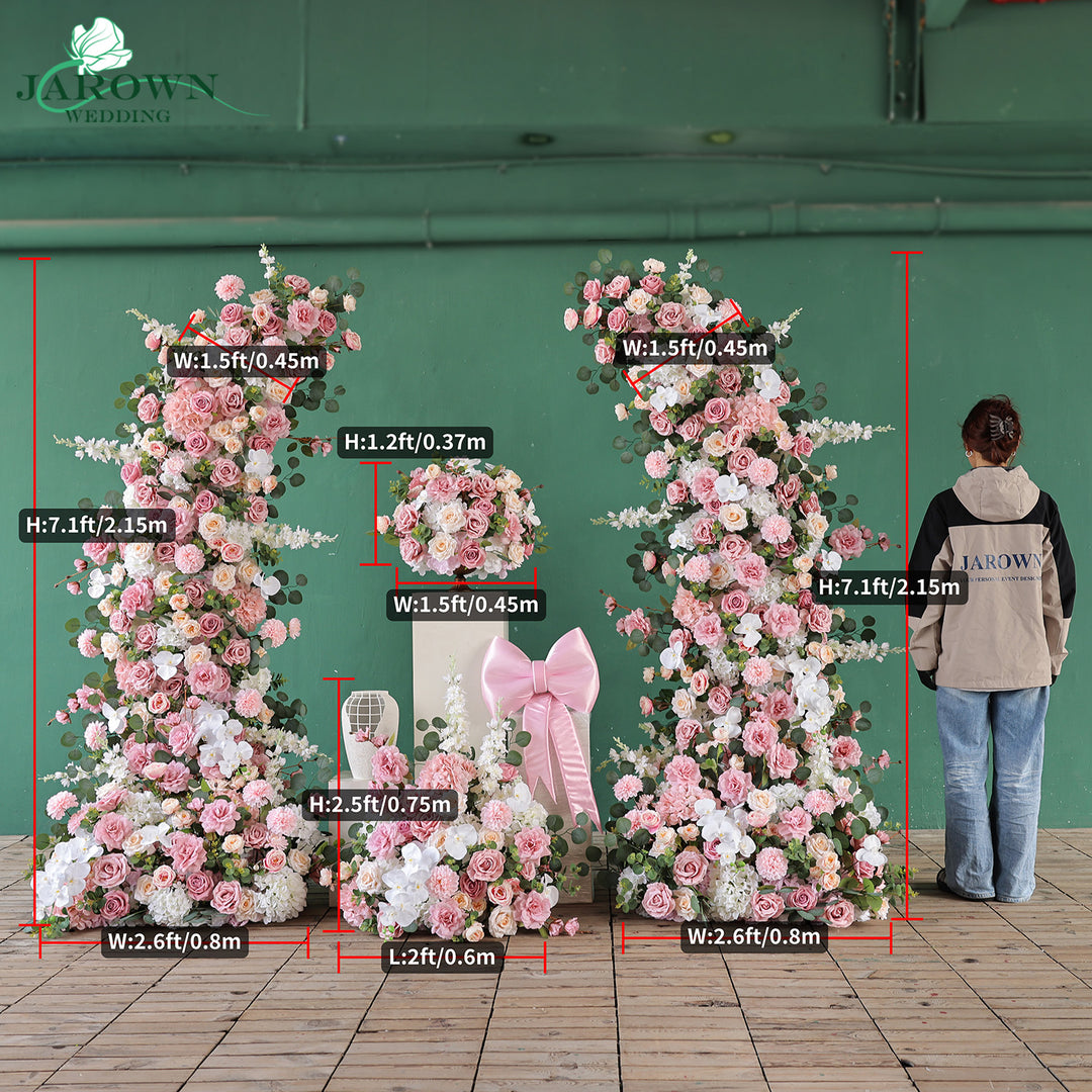 Aisle & Centerpiece & Open-Ended Flower Arch in Pink/White/Green