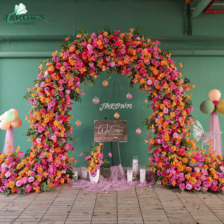 Aisle & Double-Sided Round Flower Arch in Orange/Pink/Green