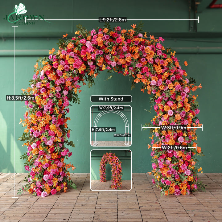Aisle & Double-Sided Round Flower Arch in Orange/Pink/Green