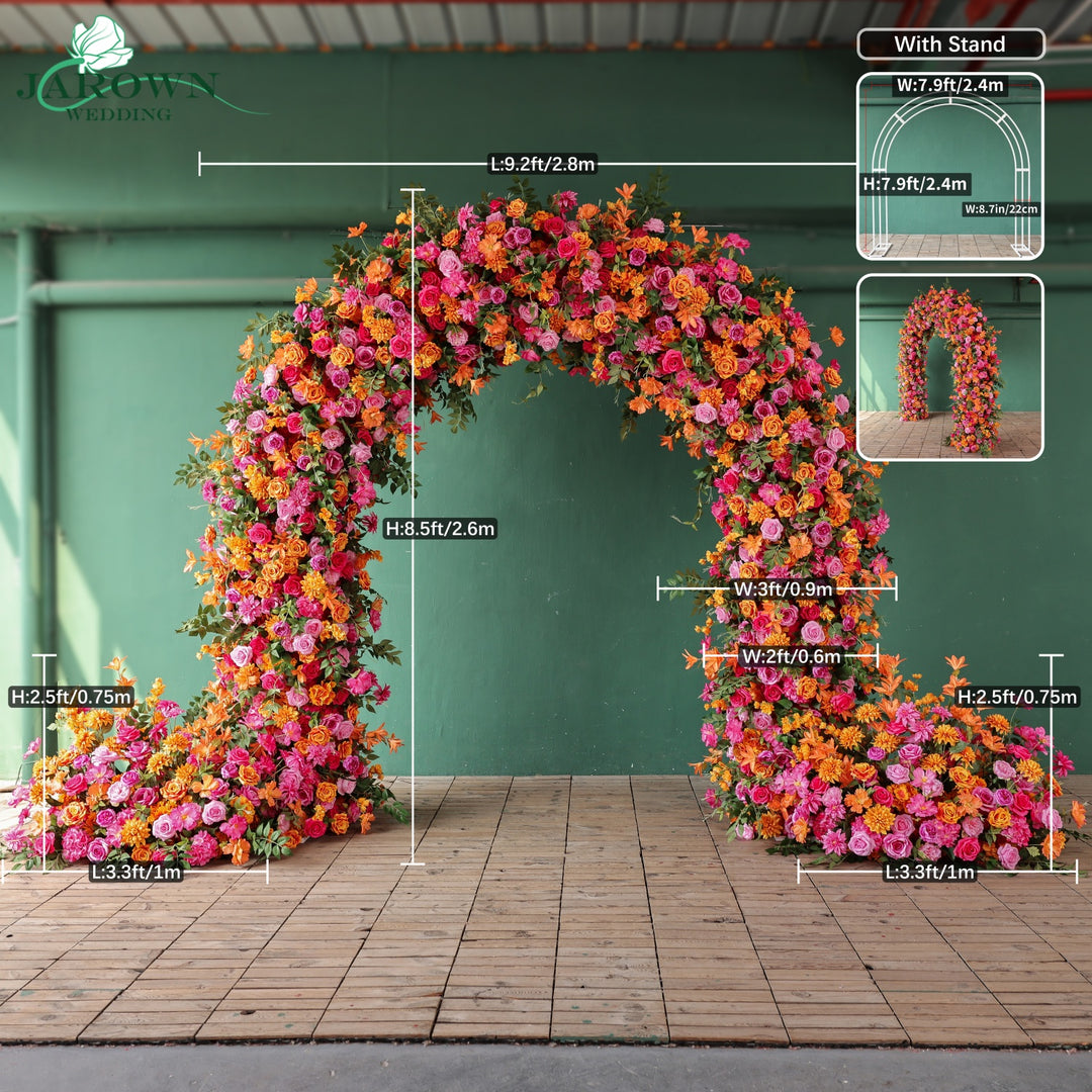 Aisle & Double-Sided Round Flower Arch in Orange/Pink/Green