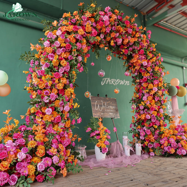 Aisle & Double-Sided Round Flower Arch in Orange/Pink/Green