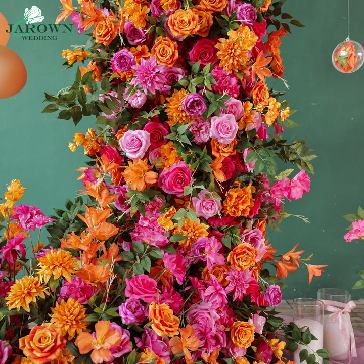 Aisle & Double-Sided Round Flower Arch in Orange/Pink/Green