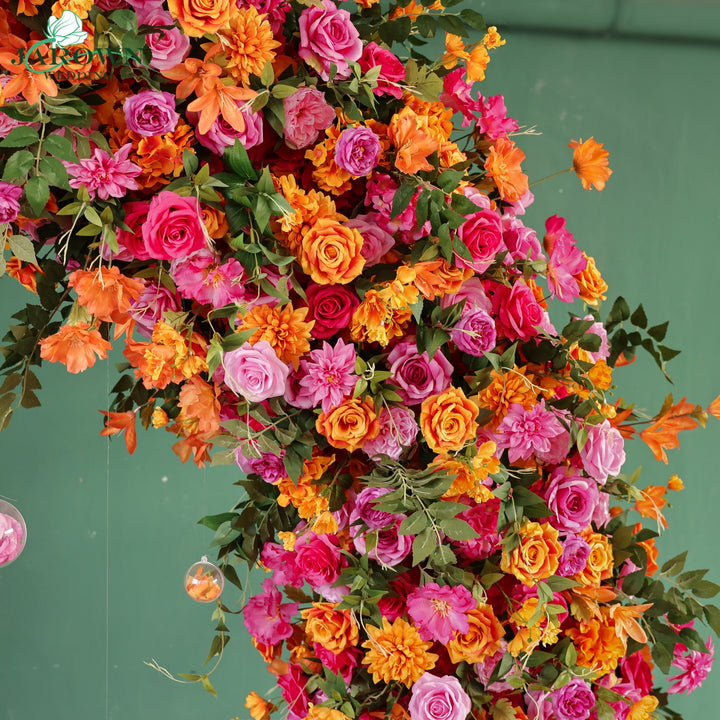 Aisle & Double-Sided Round Flower Arch in Orange/Pink/Green