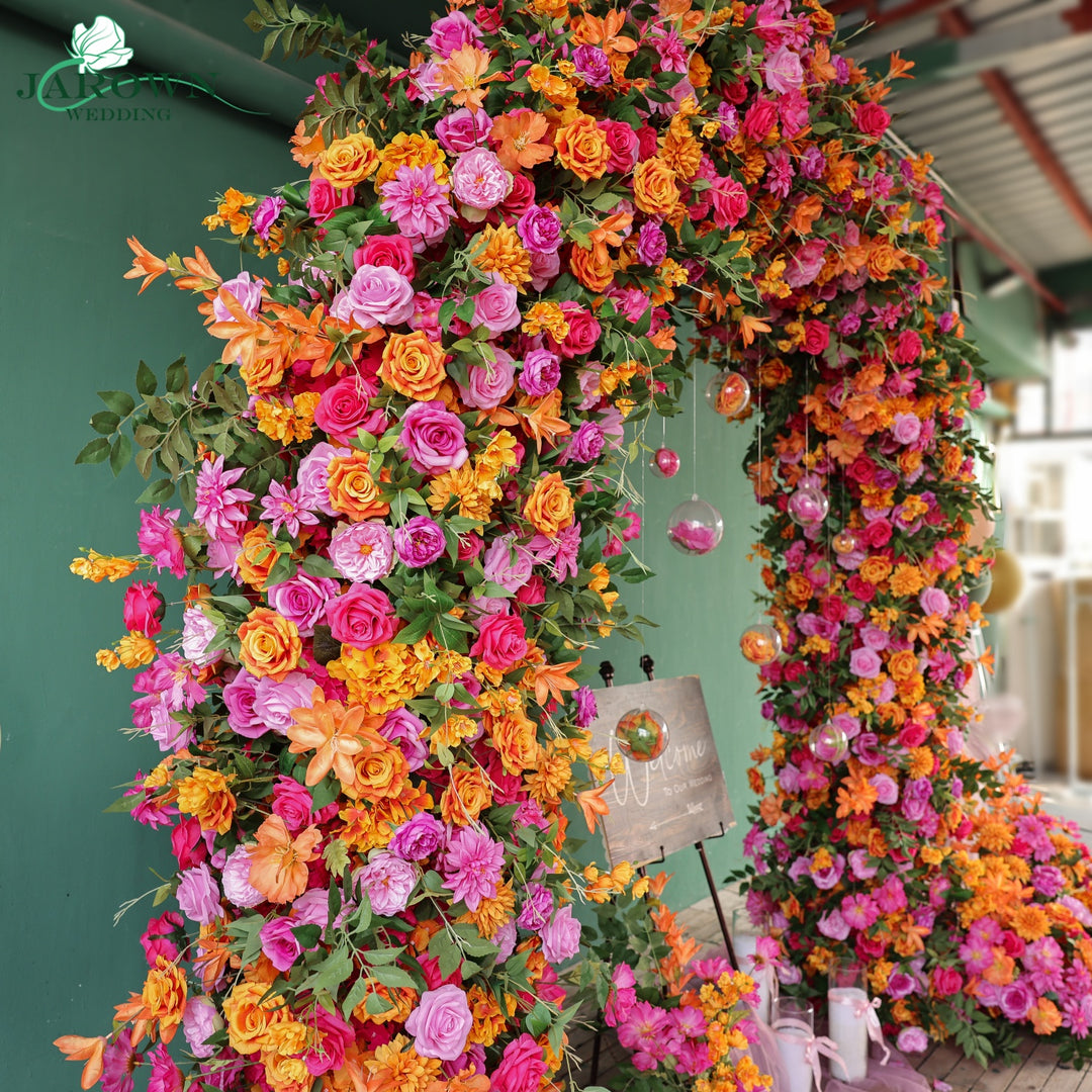 Aisle & Double-Sided Round Flower Arch in Orange/Pink/Green