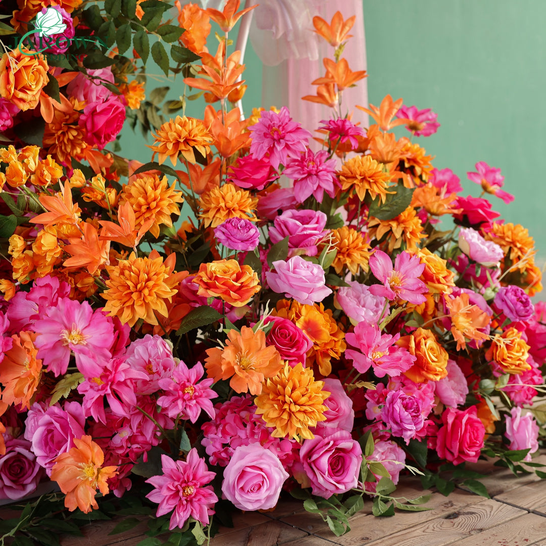 Aisle & Double-Sided Round Flower Arch in Orange/Pink/Green