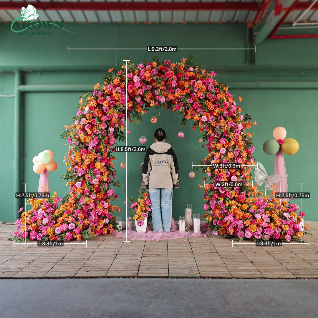 Aisle & Double-Sided Round Flower Arch in Orange/Pink/Green