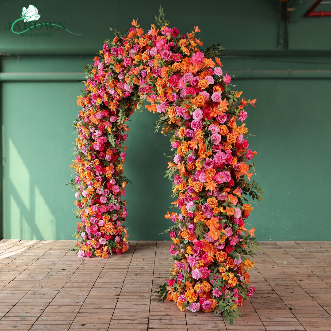 Aisle & Double-Sided Round Flower Arch in Orange/Pink/Green