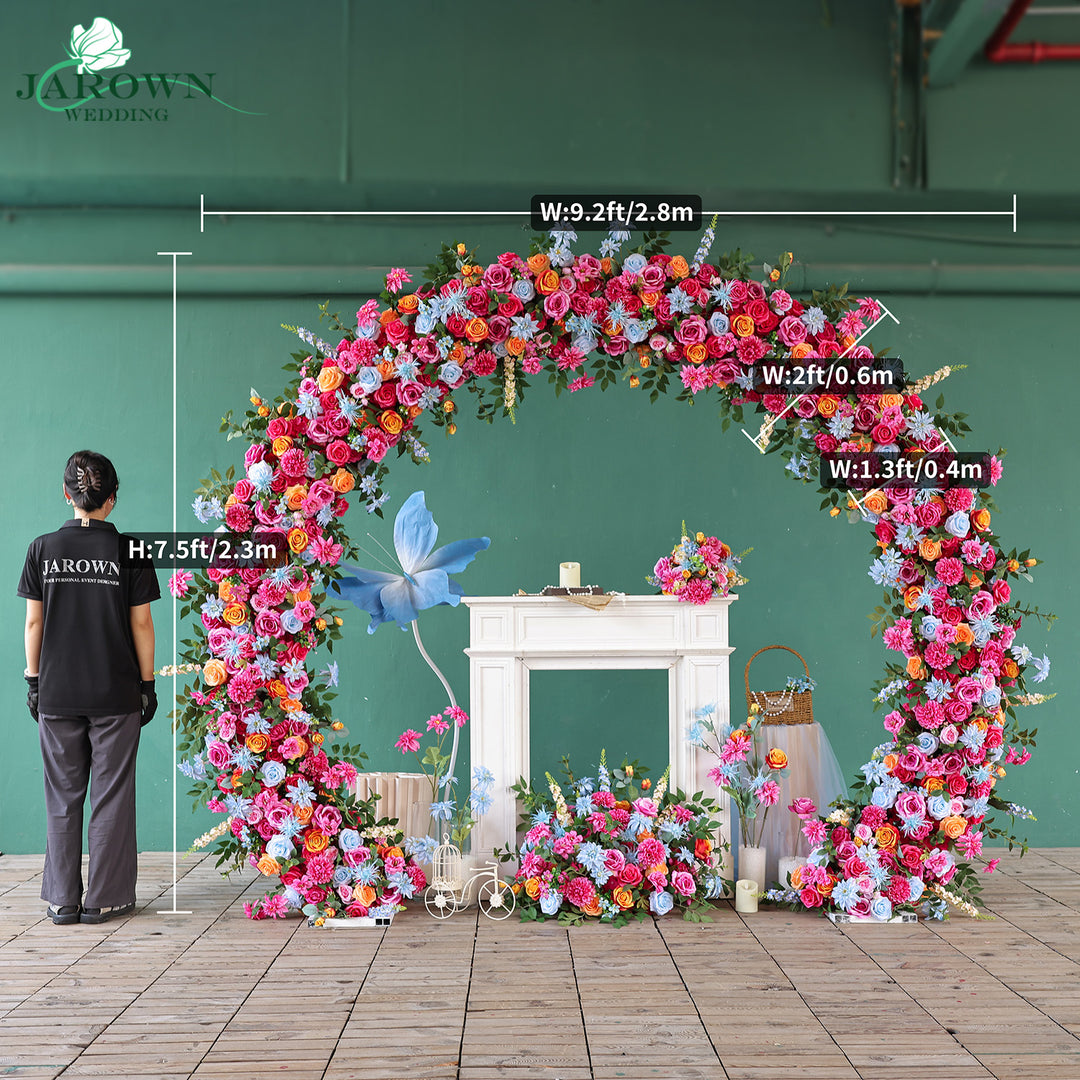 Bouquet & Aisle & Round Flower Arch in Pink/Blue/Orange