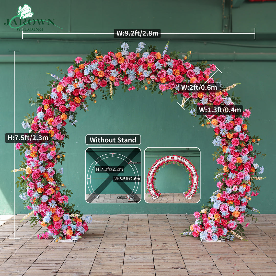 Bouquet & Aisle & Round Flower Arch in Pink/Blue/Orange