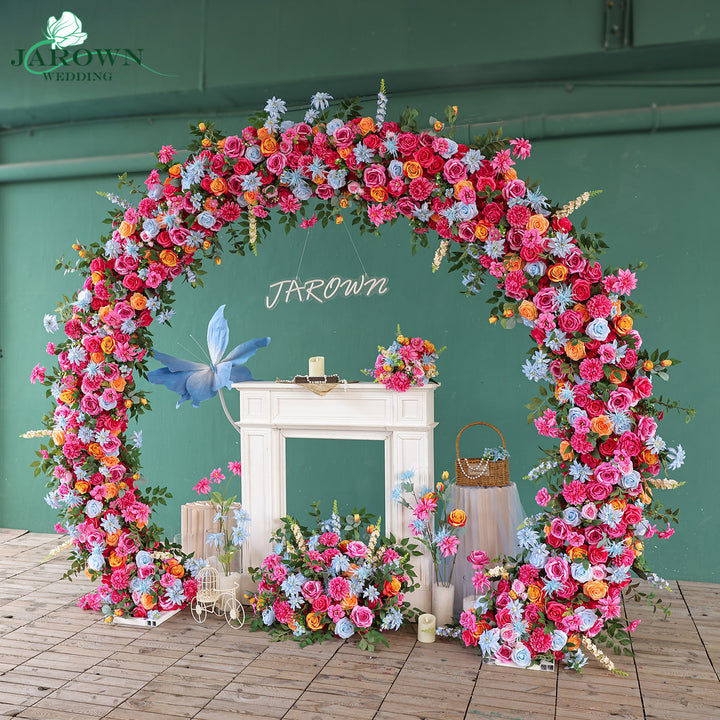 Bouquet & Aisle & Round Flower Arch in Pink/Blue/Orange