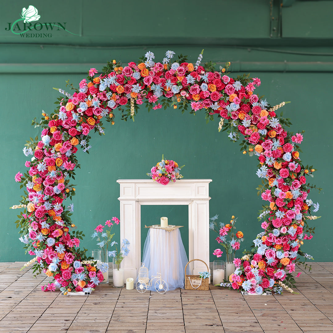 Bouquet & Aisle & Round Flower Arch in Pink/Blue/Orange