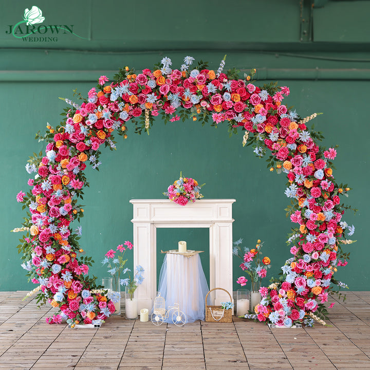 Bouquet & Aisle & Round Flower Arch in Pink/Blue/Orange