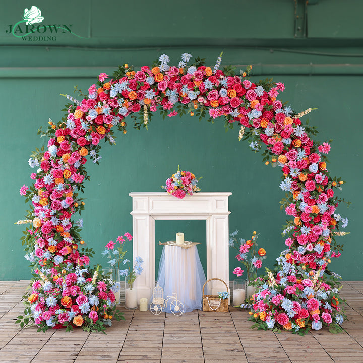 Bouquet & Aisle & Round Flower Arch in Pink/Blue/Orange