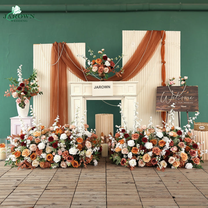 Bouquet & Boutonniere & Aisle in White/Brown/Burgundy