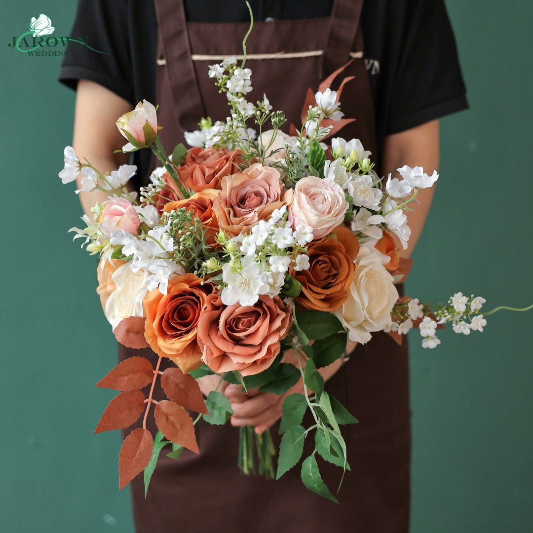 Bouquet & Boutonniere & Aisle in White/Brown/Burgundy