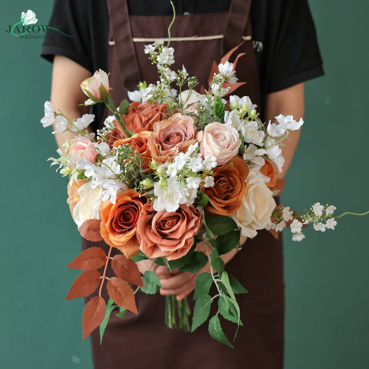 Bouquet & Boutonniere & Aisle in White/Brown/Burgundy