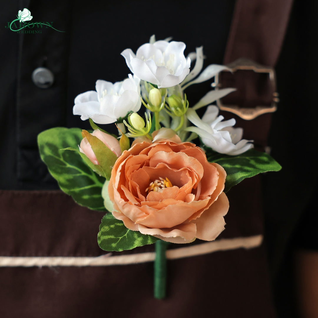 Bouquet & Boutonniere & Aisle in White/Brown/Burgundy