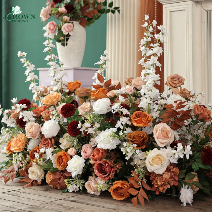 Bouquet & Boutonniere & Aisle in White/Brown/Burgundy