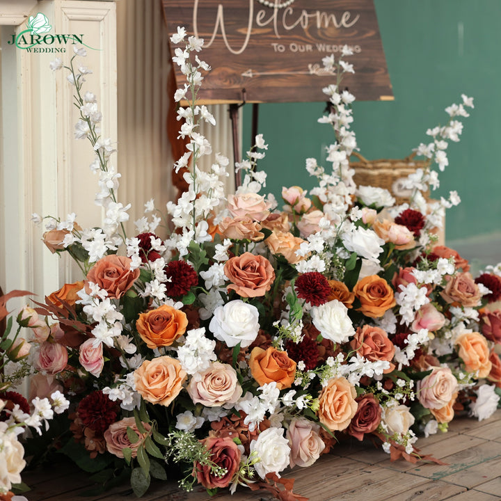 Bouquet & Boutonniere & Aisle in White/Brown/Burgundy