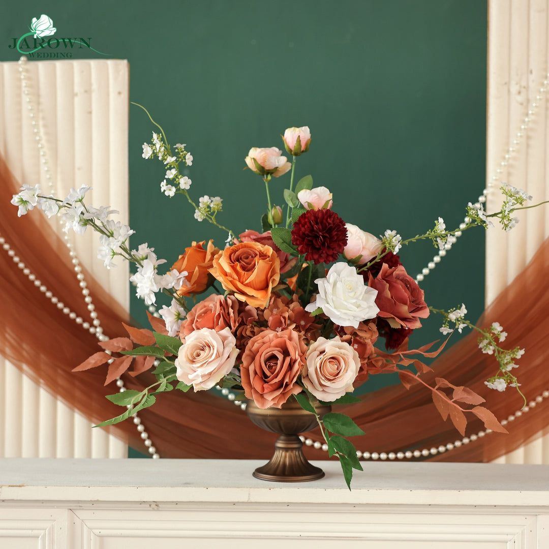 Bouquet & Boutonniere & Aisle in White/Brown/Burgundy