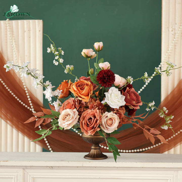 Bouquet & Boutonniere & Aisle in White/Brown/Burgundy