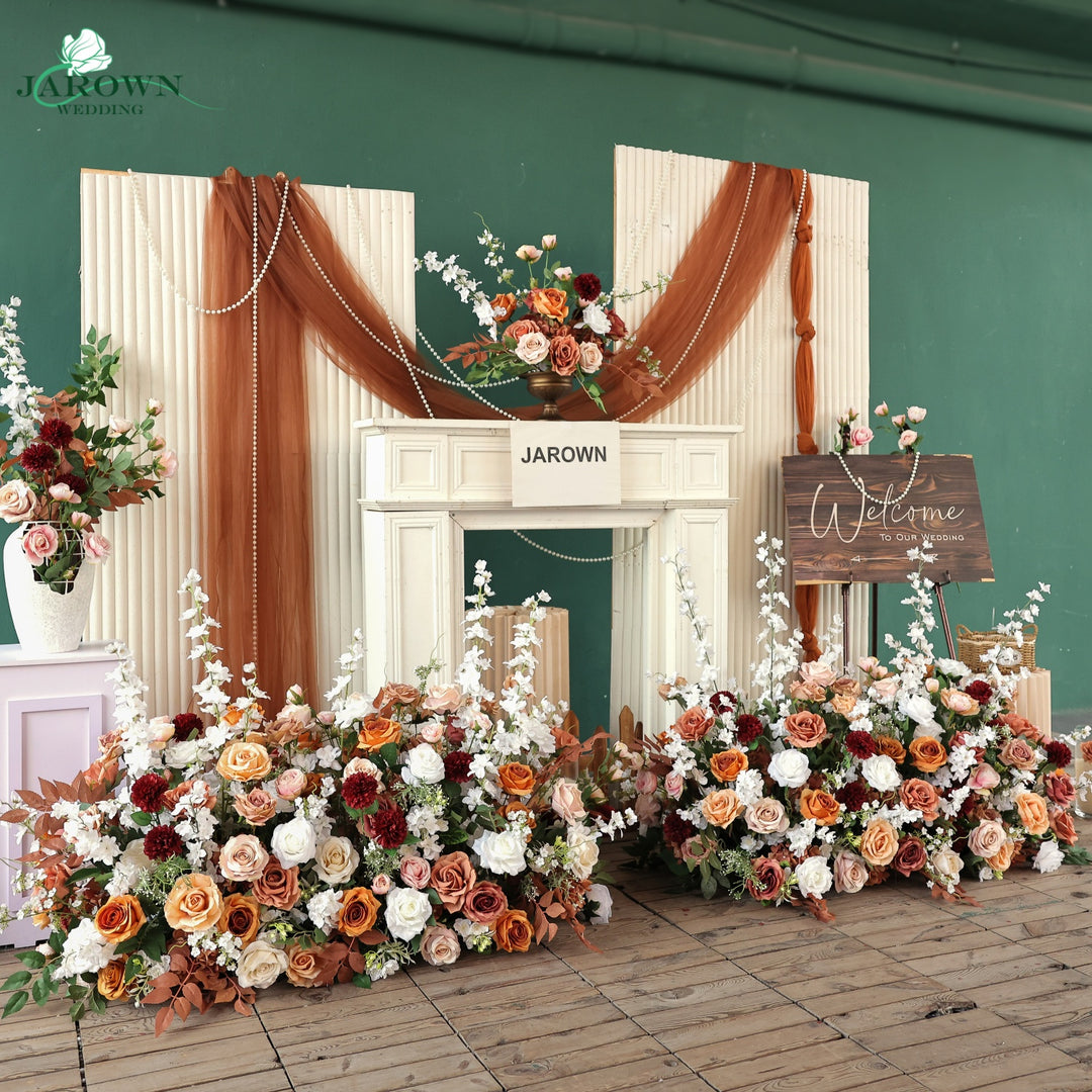 Bouquet & Boutonniere & Aisle in White/Brown/Burgundy