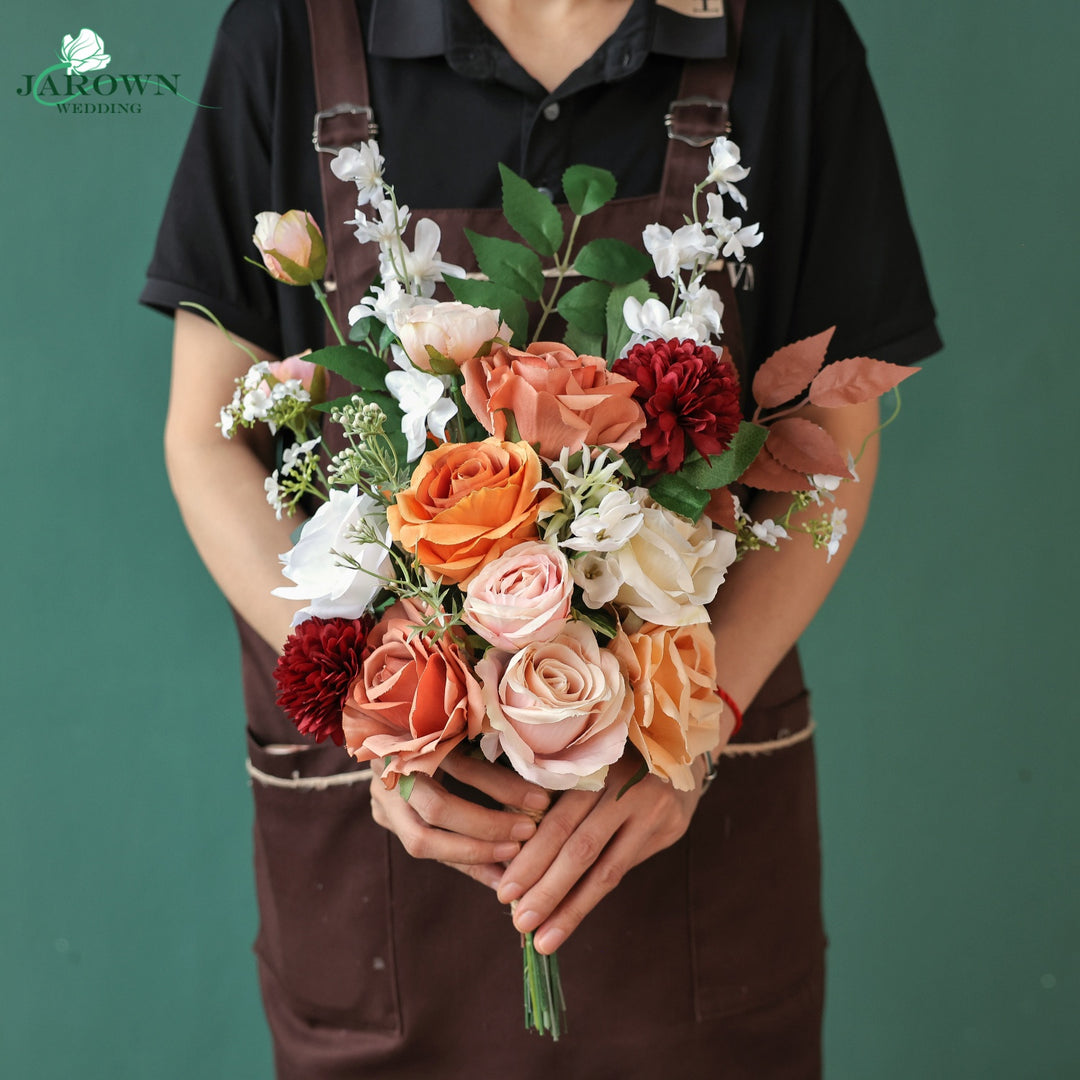 Bouquet & Boutonniere & Aisle in White/Brown/Burgundy