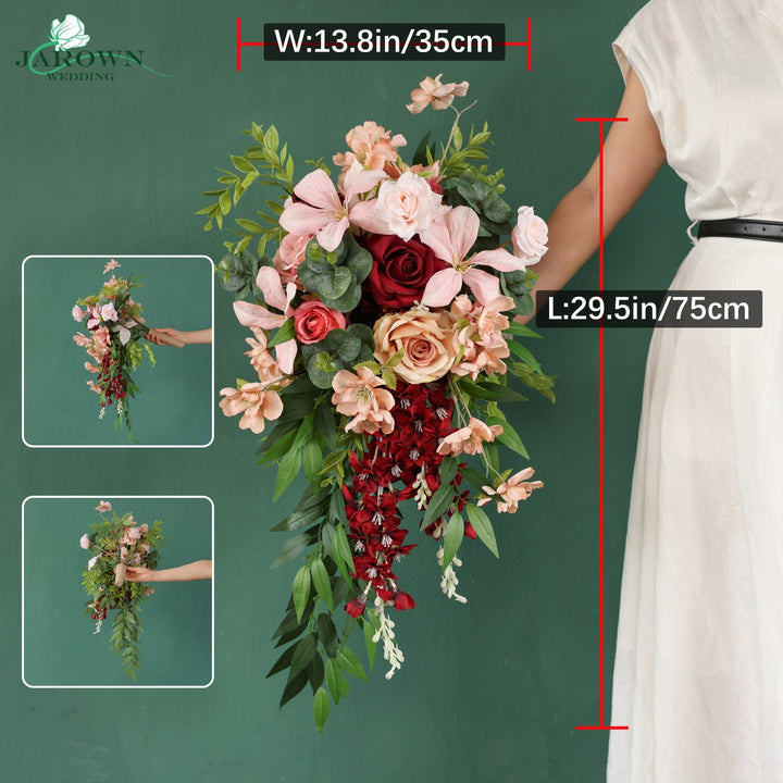 Bouquet & Boutonniere & Chair in Pink/Brown/Burgundy/Green