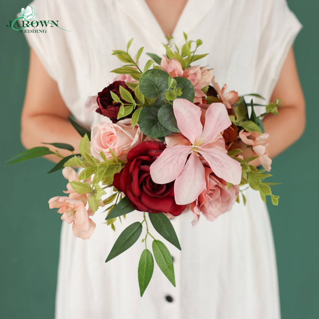 Bouquet & Boutonniere & Chair in Pink/Brown/Burgundy/Green
