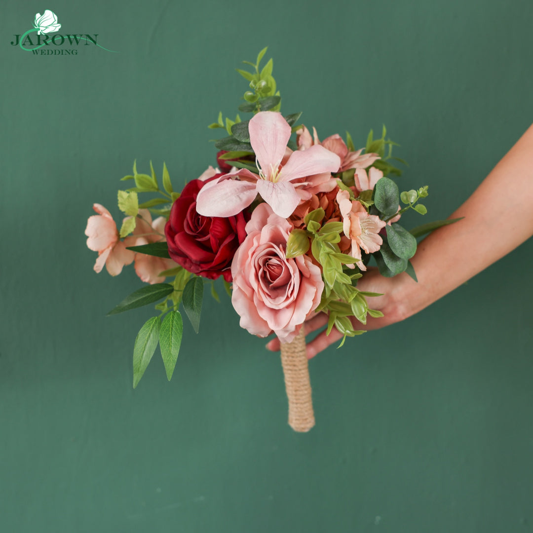 Bouquet & Boutonniere & Chair in Pink/Brown/Burgundy/Green