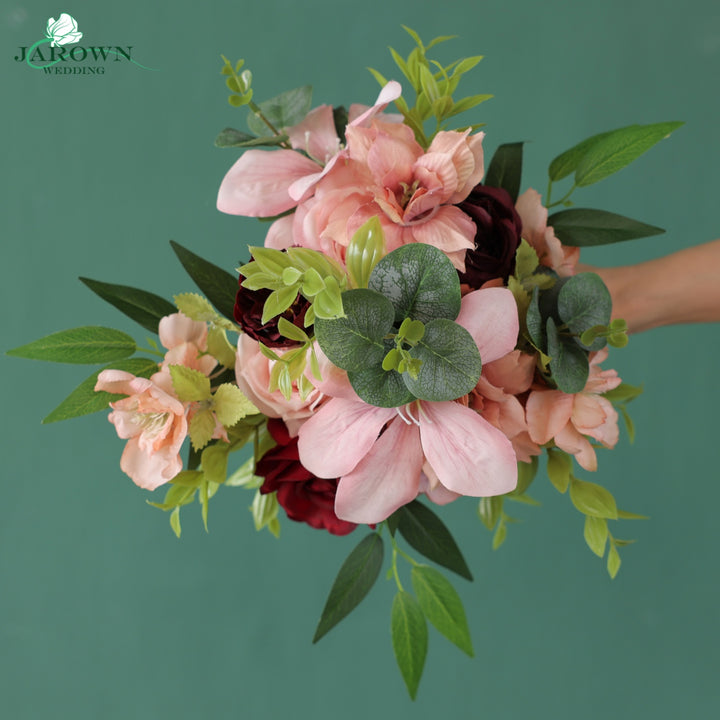 Bouquet & Boutonniere & Chair in Pink/Brown/Burgundy/Green