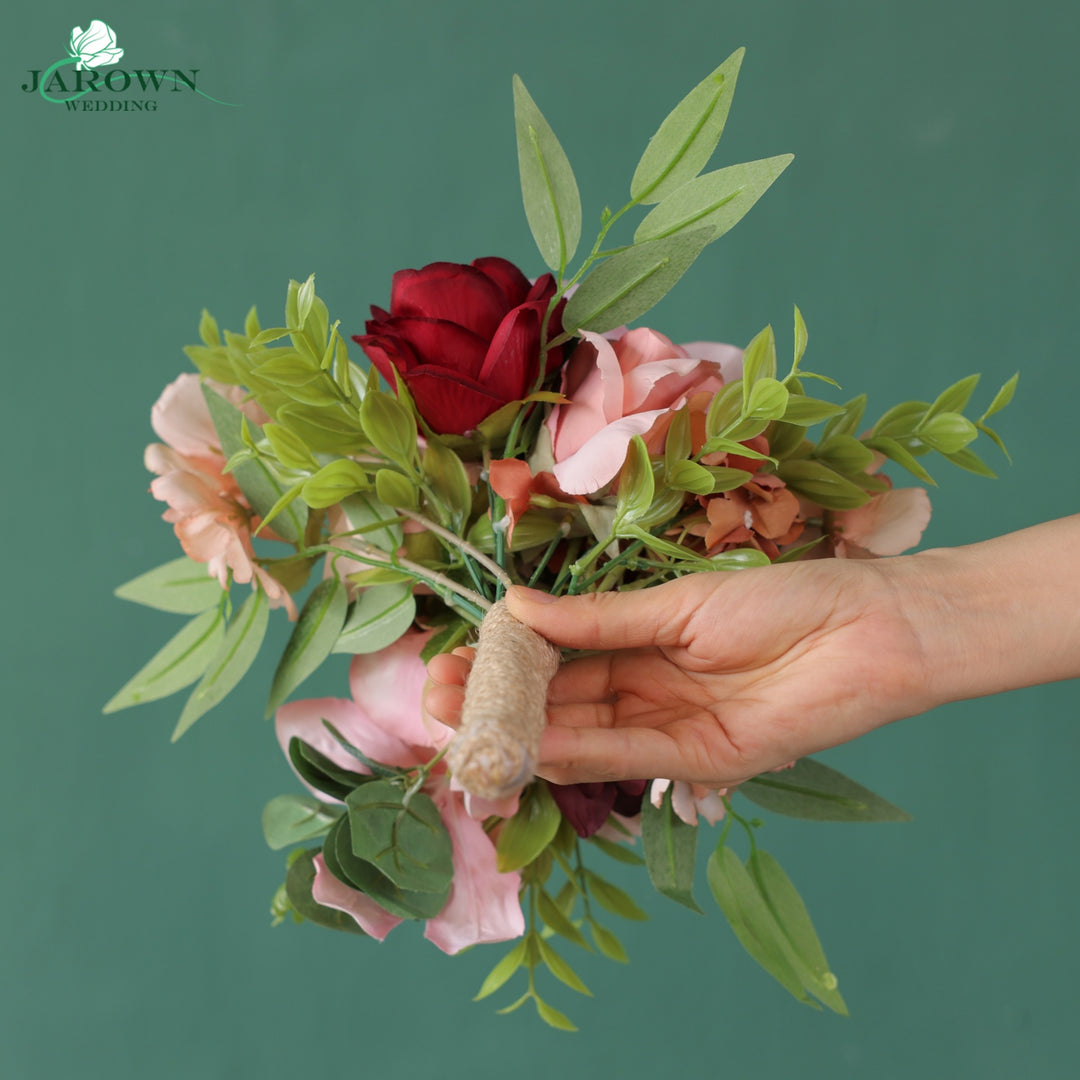 Bouquet & Boutonniere & Chair in Pink/Brown/Burgundy/Green