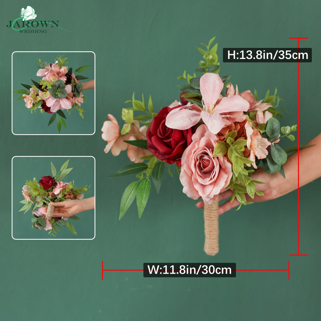 Bouquet & Boutonniere & Chair in Pink/Brown/Burgundy/Green