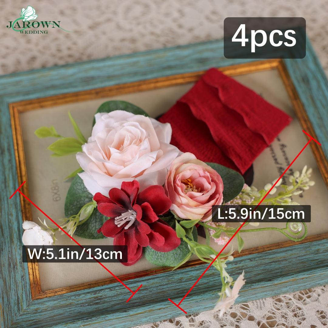 Bouquet & Boutonniere & Chair in Pink/Brown/Burgundy/Green