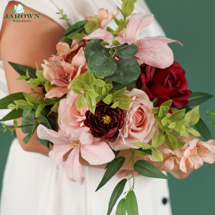 Bouquet & Boutonniere & Chair in Pink/Brown/Burgundy/Green