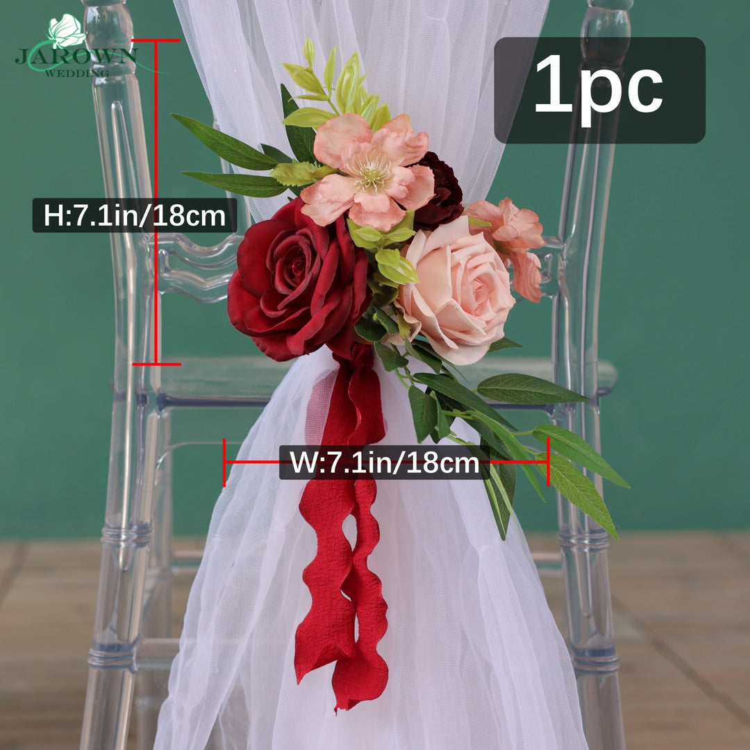 Bouquet & Boutonniere & Chair in Pink/Brown/Burgundy/Green