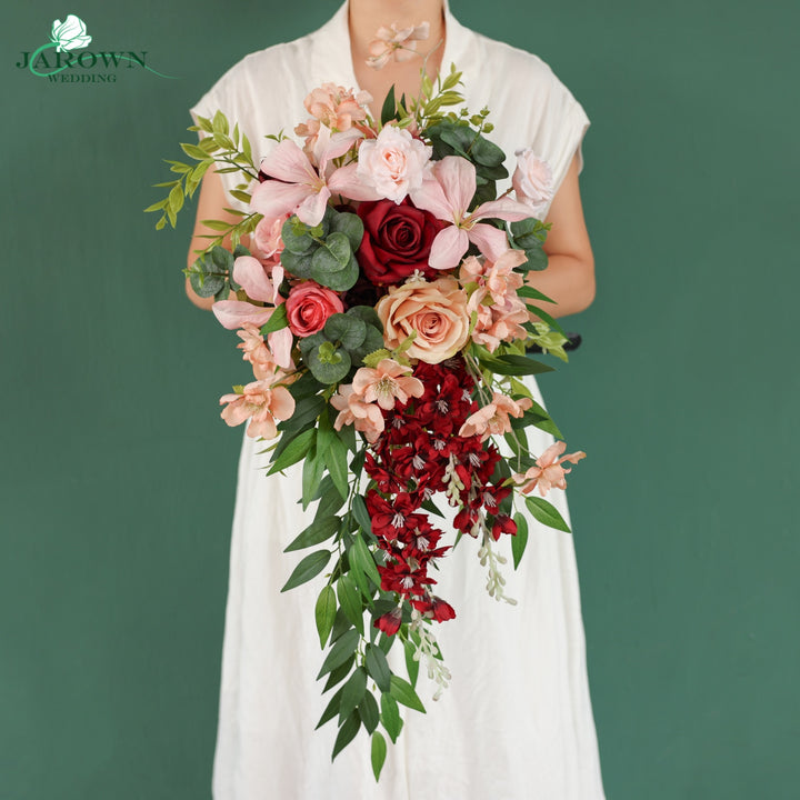 Bouquet & Boutonniere & Chair in Pink/Brown/Burgundy/Green