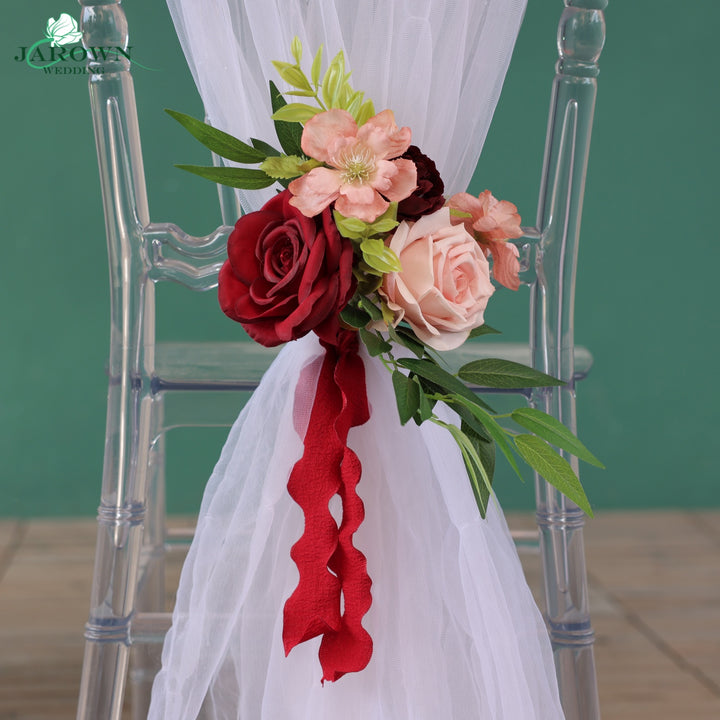 Bouquet & Boutonniere & Chair in Pink/Brown/Burgundy/Green