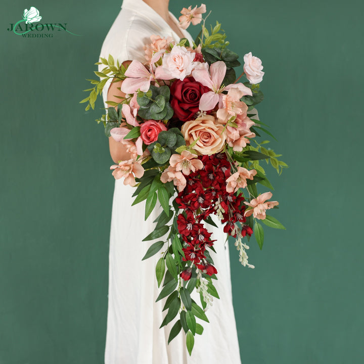 Bouquet & Boutonniere & Chair in Pink/Brown/Burgundy/Green