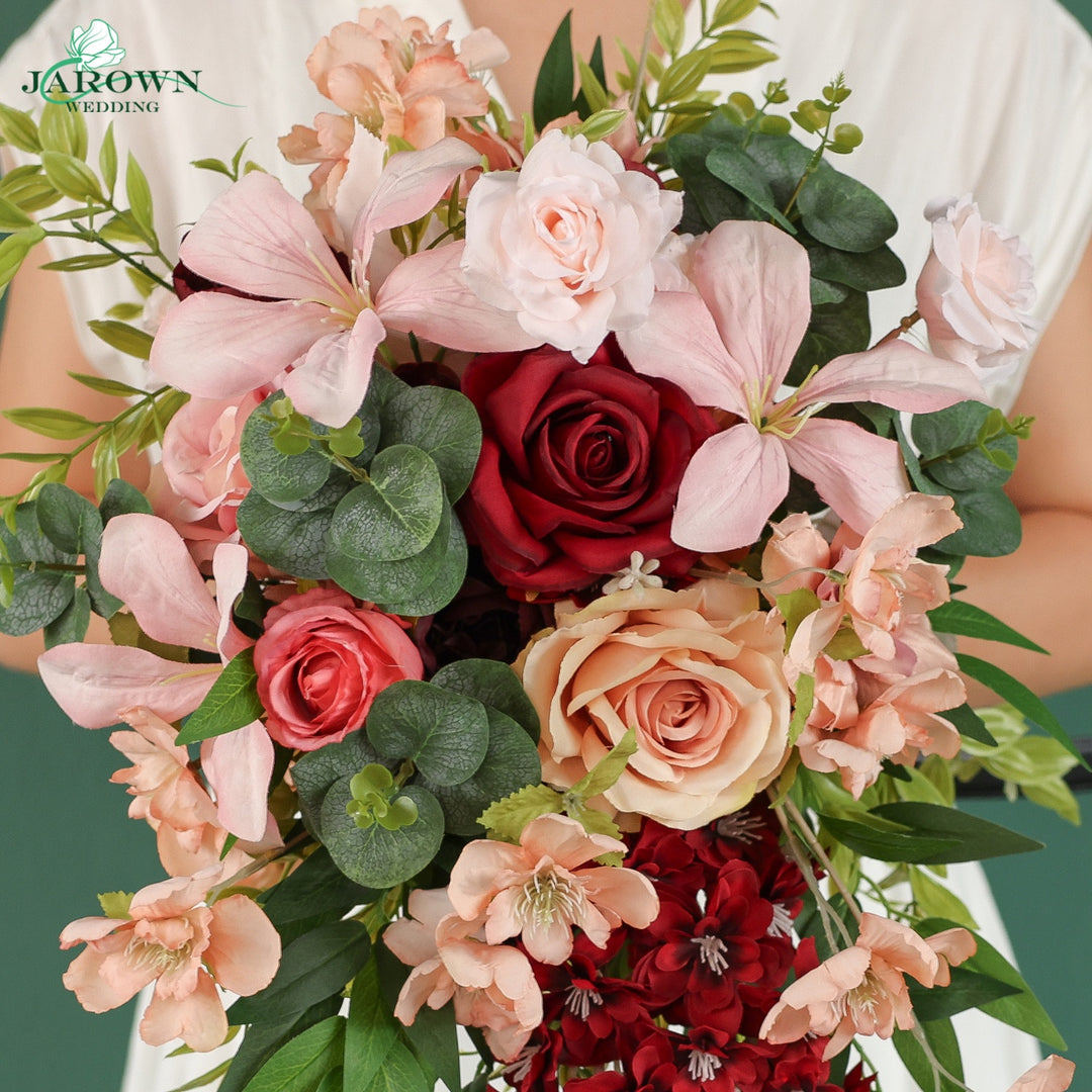 Bouquet & Boutonniere & Chair in Pink/Brown/Burgundy/Green