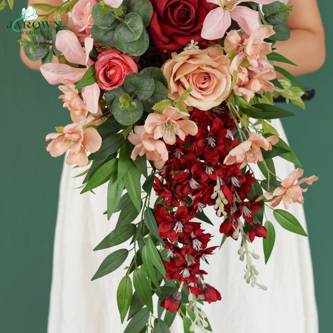 Bouquet & Boutonniere & Chair in Pink/Brown/Burgundy/Green