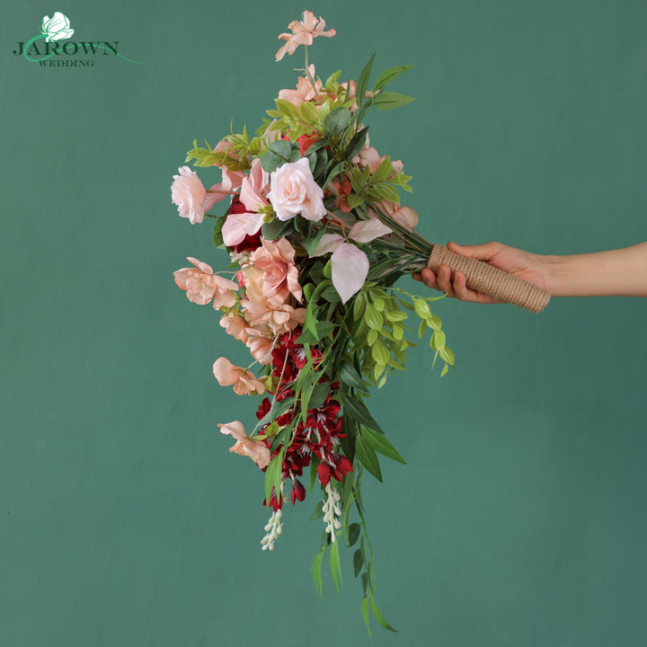 Bouquet & Boutonniere & Chair in Pink/Brown/Burgundy/Green