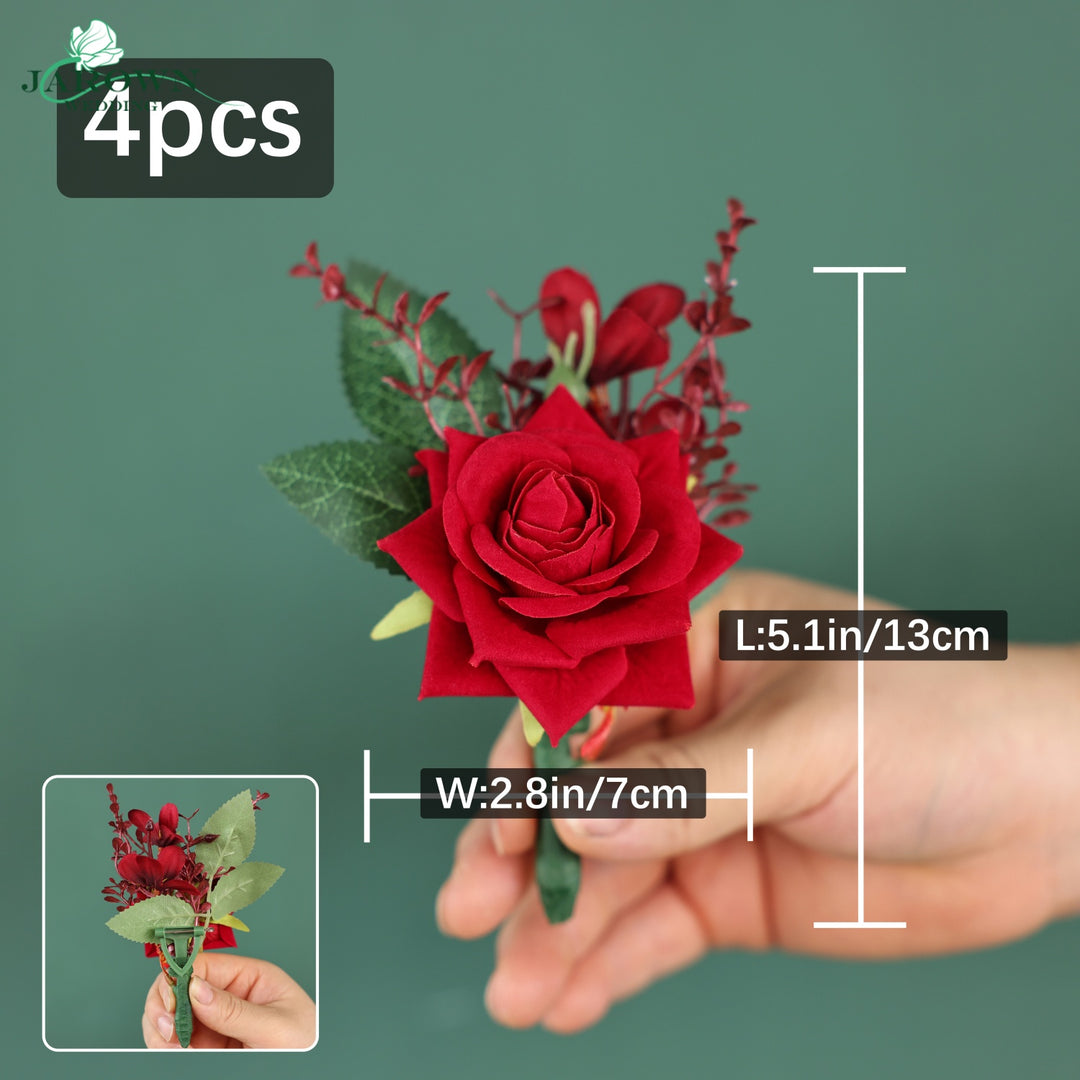 Bouquet & Boutonniere & Wrist Corsage in Red