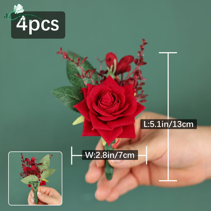 Bouquet & Boutonniere & Wrist Corsage in Red