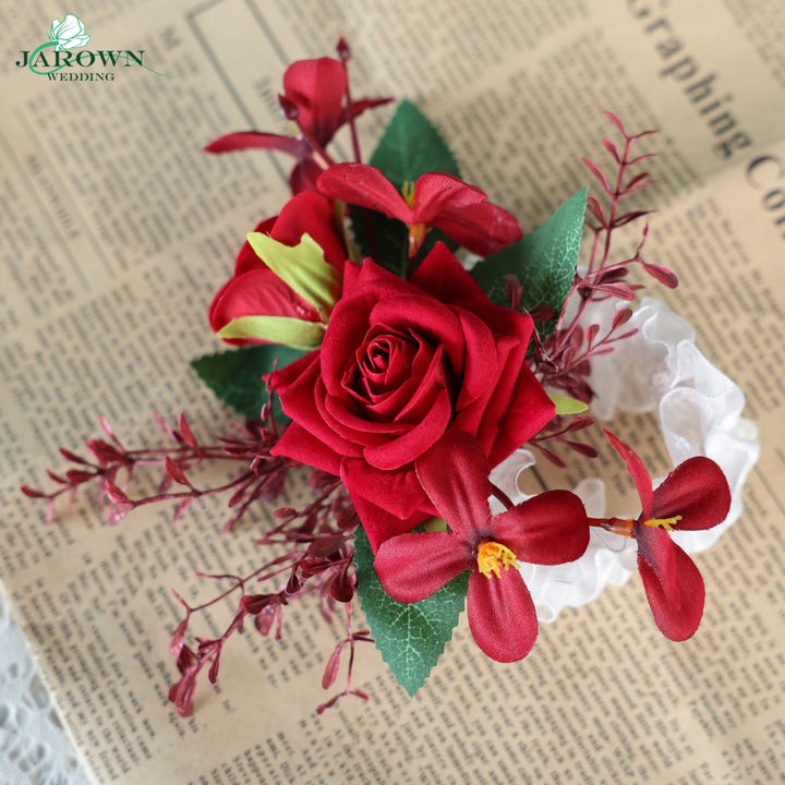 Bouquet & Boutonniere & Wrist Corsage in Red