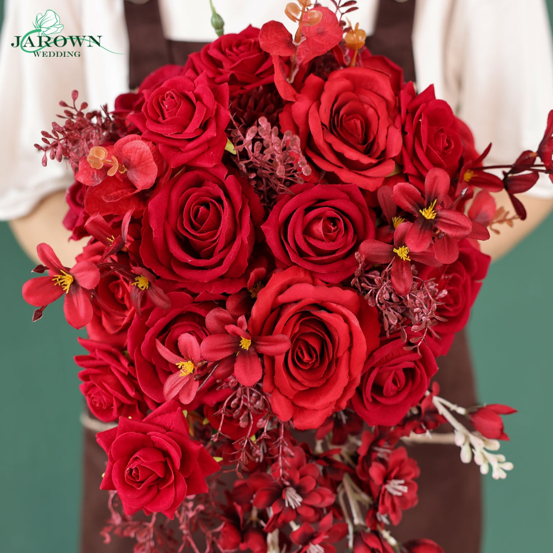Bouquet & Boutonniere & Wrist Corsage in Red